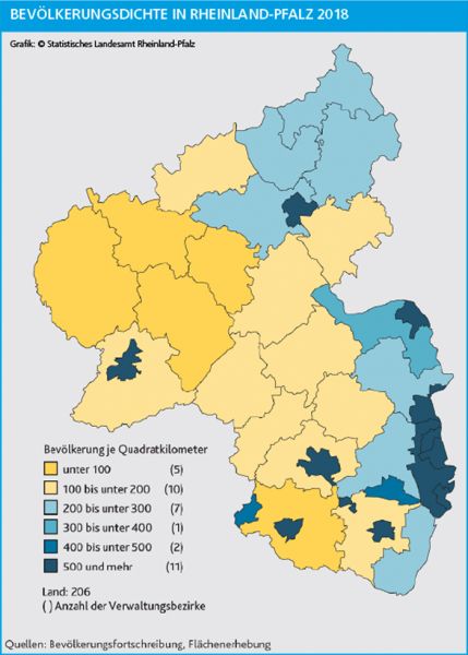 Landkarte: Bevölkerungsdichte in Rheinland-Pfalz